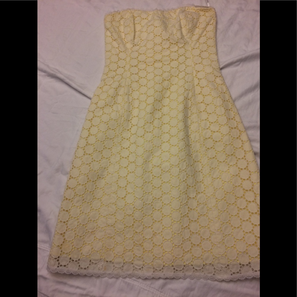 Shoshanna Yellow and White Eyelet Strapless Dress